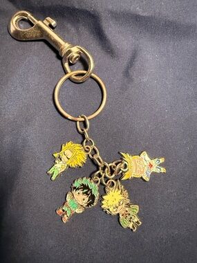 Anime Character Charm Keychain - Yellow & Green Multi-Charms
